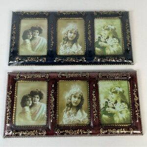 Vintage-Inspired Triple Photo Frame Set - Navy and Mahogany